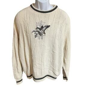 vtg St.John's Bay Men's M cream long sleeve embroidered ducks knit sweater